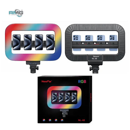 NeePho MJ-48 RGB Square Ring Light – 360° Rotation, 4 Phone Holders