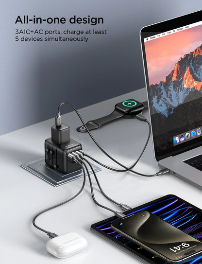 محول سفر عالمي Joyroom بقوة 17 واط مع منافذ USB - أسود (JR-TCW01) 