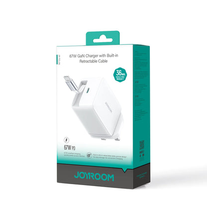 Joyroom 67W GaN Fast Charger with Retractable Cable – UK Plug, White (JR-TCL06)