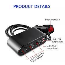 Earldom 120W Dual USB charger 4 in 1 Socket Black Car Phone Charger Lighter ET-CS2 - Saif Al Najmi Kw