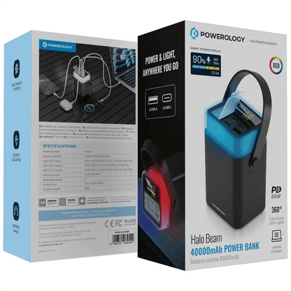 40000mAh Powerology Halo Beam PD 65W Power Bank - Black - Saif Al Najmi KwPower BankPowerologySaif Al Najmi Kw40000mAh Powerology Halo Beam PD 65W Power Bank - Black