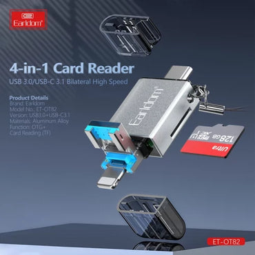 Earldom 4-in-1 Mini Aluminium USB3.0 Card Reader OT82 - Saif Al Najmi Kw