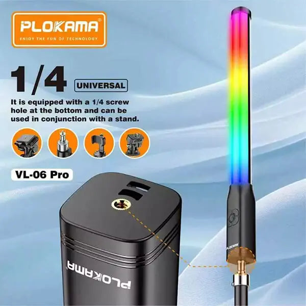 Plokama VL-06 Pro RGB Light Stick — Rechargeable 7W