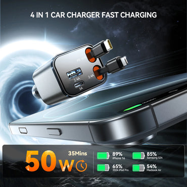 Joyroom JR-CCL05 30W 4-in-1 Retractable Cable Car Charger – Black