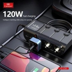 Earldom ES-CS4, 3 Cigarette Lighters, 2 Type C PD outputs, with cord, Black - Saif Al Najmi Kw