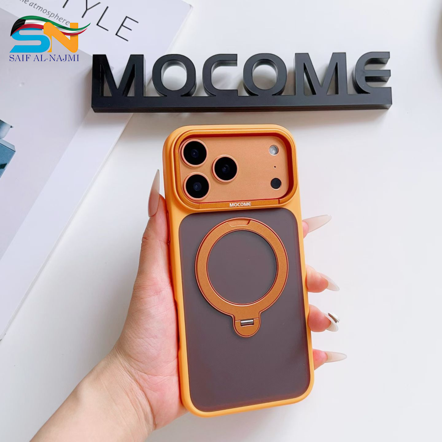 MOCOME MagSafe-Compatible iPhone 17 Pro / 17 Pro Max Case with Magnetic Ring – Shockproof Bumper (Orange/Grey)