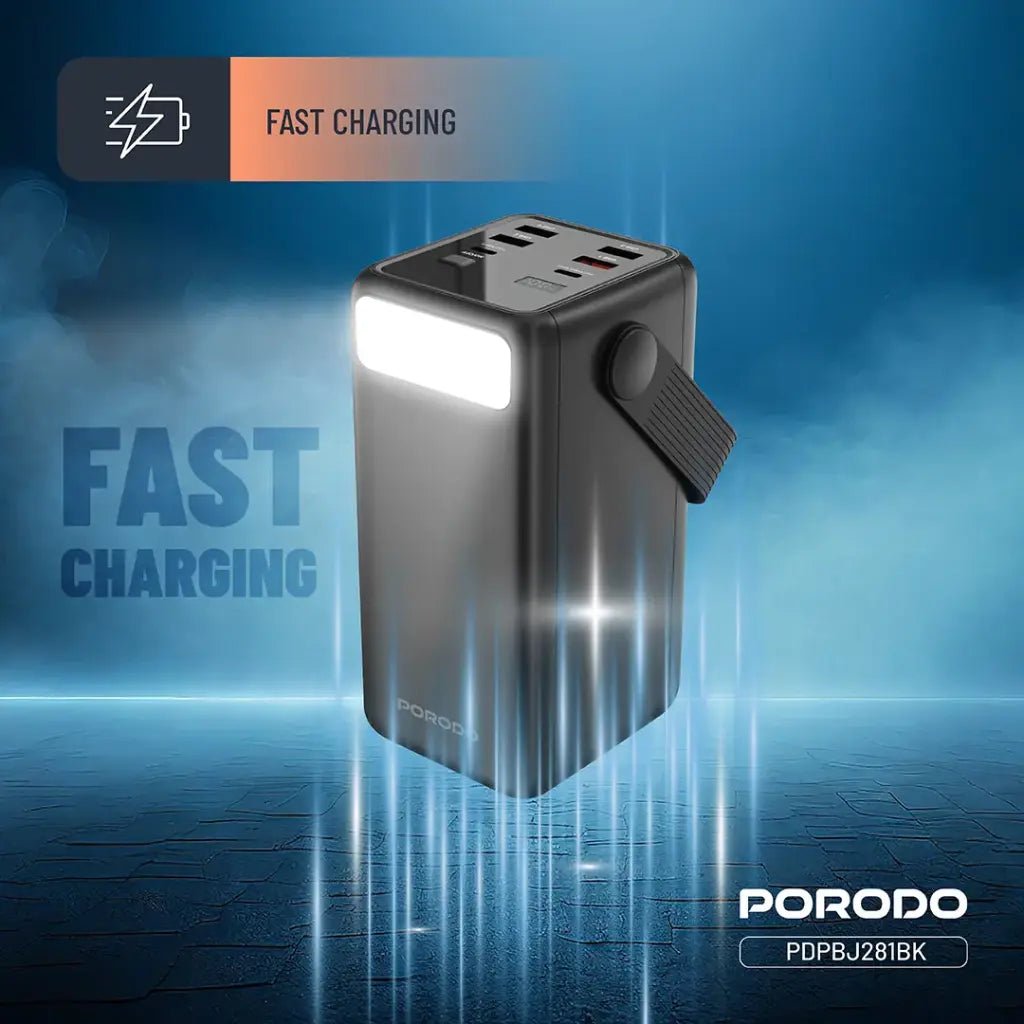 50,000mAh Power Bank Porodo Lara with Integrated Cables & Flashlight - Black - Saif Al Najmi KwPOWER STATIONPorodoSaif Al Najmi Kw50,000mAh Power Bank Porodo Lara with Integrated Cables & Flashlight - Black