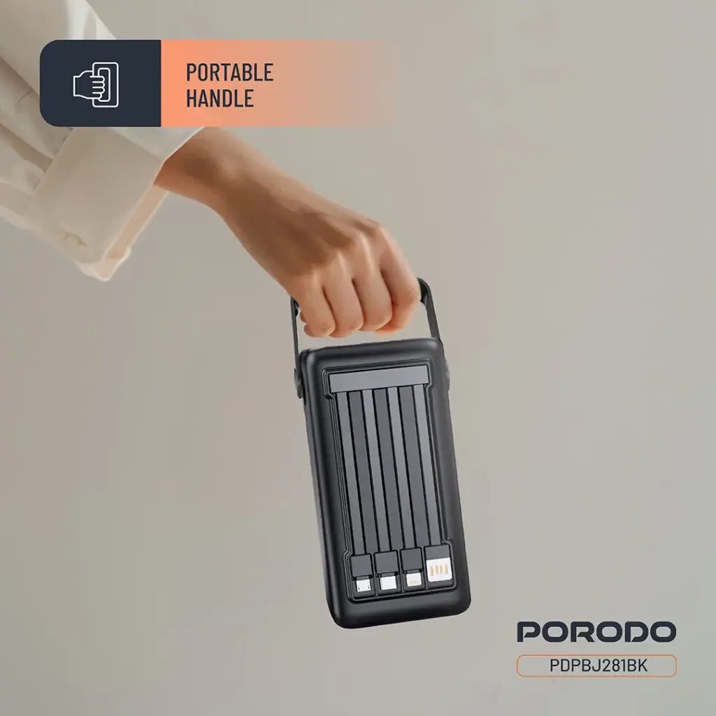50,000mAh Power Bank Porodo Lara with Integrated Cables & Flashlight - Black - Saif Al Najmi KwPOWER STATIONPorodoSaif Al Najmi Kw50,000mAh Power Bank Porodo Lara with Integrated Cables & Flashlight - Black