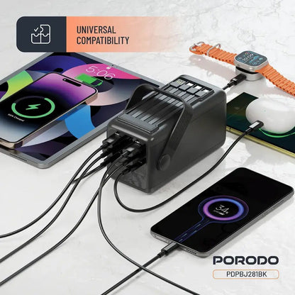 50,000mAh Power Bank Porodo Lara with Integrated Cables & Flashlight - Black - Saif Al Najmi KwPOWER STATIONPorodoSaif Al Najmi Kw50,000mAh Power Bank Porodo Lara with Integrated Cables & Flashlight - Black