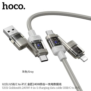 hoco U151 240W 4 in 1 USB and Type-C to Type-C and 8 Pin Charging Cable - Image 3