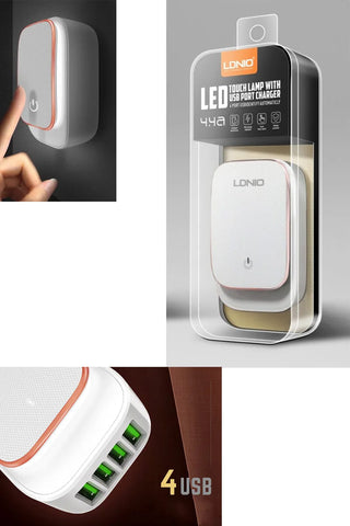 Smart Touch Lamp Night Light with 4 USB Charging Ports