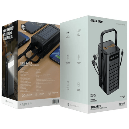 60,000mAh Power Bank Green Lion Solar X PD 20W Fast Charging - Black - Saif Al Najmi KwPower BanksGreen LionSaif Al Najmi Kw60,000mAh Power Bank Green Lion Solar X PD 20W Fast Charging - Black