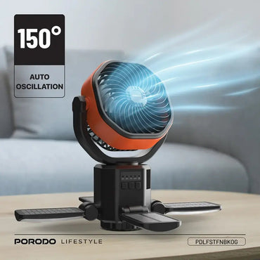 6000mAh Suncharge Solar Outdoor Fan LED Light Porodo - Black & Orange - Saif Al Najmi KwCooling FansPorodoSaif Al Najmi Kw6000mAh Suncharge Solar Outdoor Fan LED Light Porodo - Black & Orange