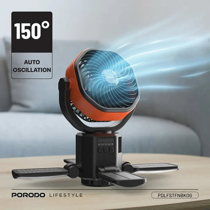 6000mAh Suncharge Solar Outdoor Fan LED Light Porodo - Black & Orange - Saif Al Najmi KwCooling FansPorodoSaif Al Najmi Kw6000mAh Suncharge Solar Outdoor Fan LED Light Porodo - Black & Orange