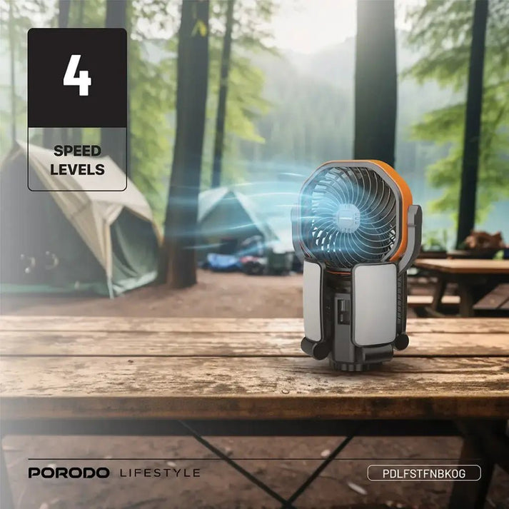 6000mAh Suncharge Solar Outdoor Fan LED Light Porodo - Black & Orange - Saif Al Najmi KwCooling FansPorodoSaif Al Najmi Kw6000mAh Suncharge Solar Outdoor Fan LED Light Porodo - Black & Orange