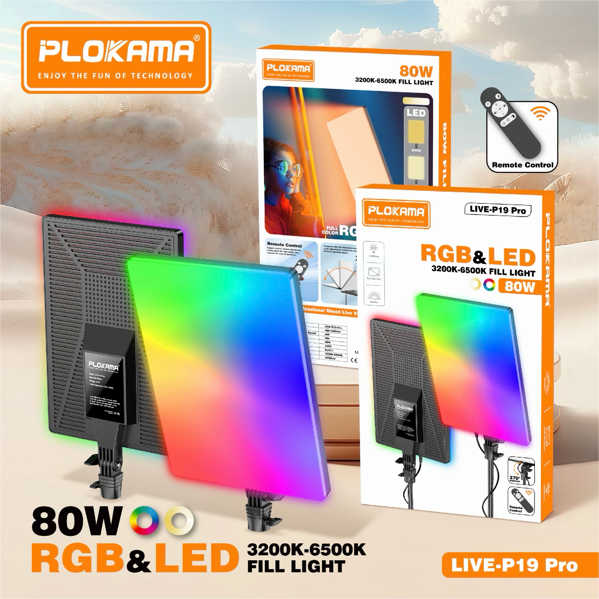 PLOKAMA LIVE P19 Pro 80W RGB LED Fill Light Studio Panel