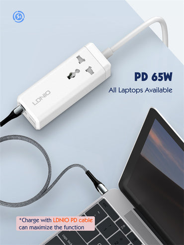 LDNIO SC1418 Universal Power Adapter – 65W Fast Charging with AC & USB Ports - Saif Al Najmi Kw