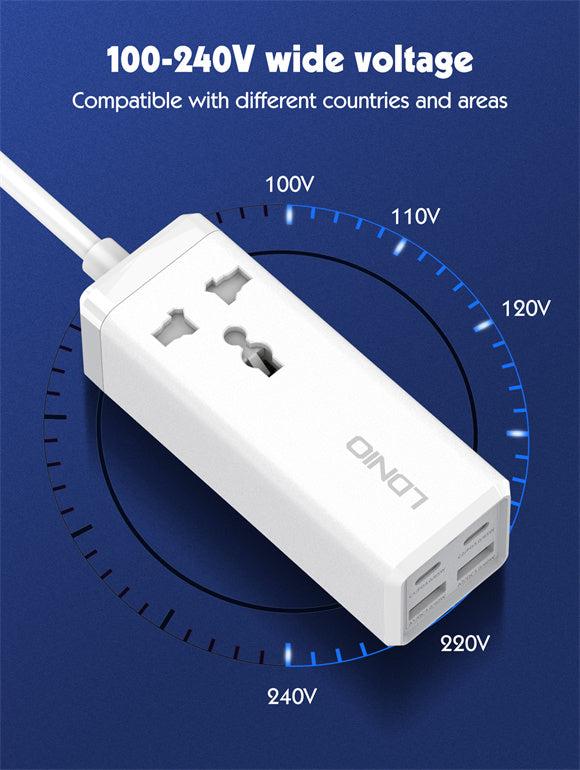 LDNIO SC1418 Universal Power Adapter – 65W Fast Charging with AC & USB Ports - Saif Al Najmi Kw