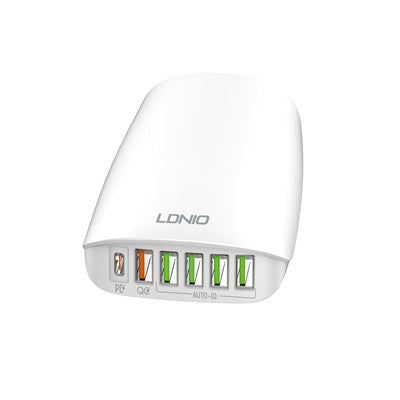 شاحن مكتبي فائق السرعة LDNIO A6573C بقوة 65 واط - 6 منافذ USB 