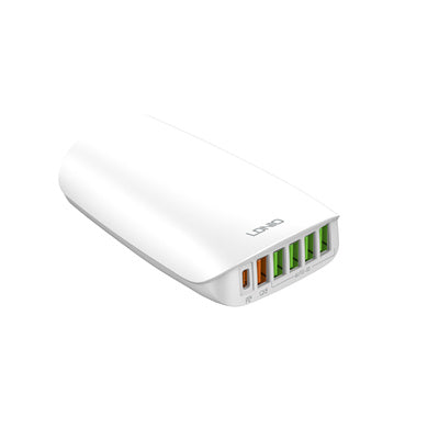 شاحن مكتبي فائق السرعة LDNIO A6573C بقوة 65 واط - 6 منافذ USB 
