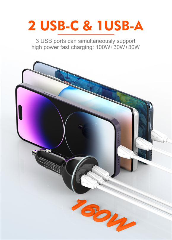 LDNIO 160W 3 USB Super Fast Car charger C102 - Saif Al Najmi Kw