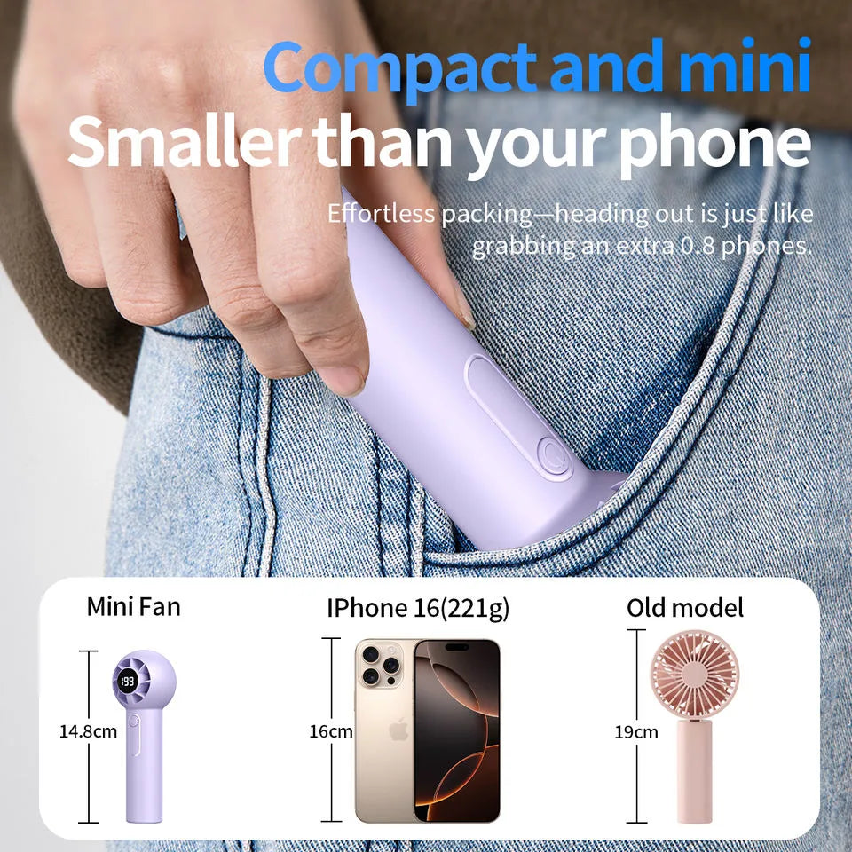 Portable Rechargeable Handheld Fan — Car Bedroom Outdoor