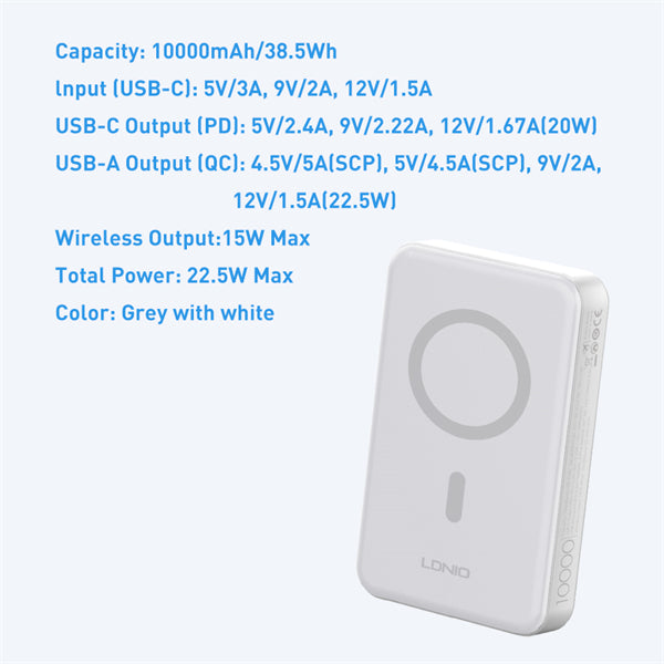 LDNIO PQ16 10000mAh Magnetic Wireless Power Bank – Fast Charging MagSafe Compatible - Saif Al Najmi Kw