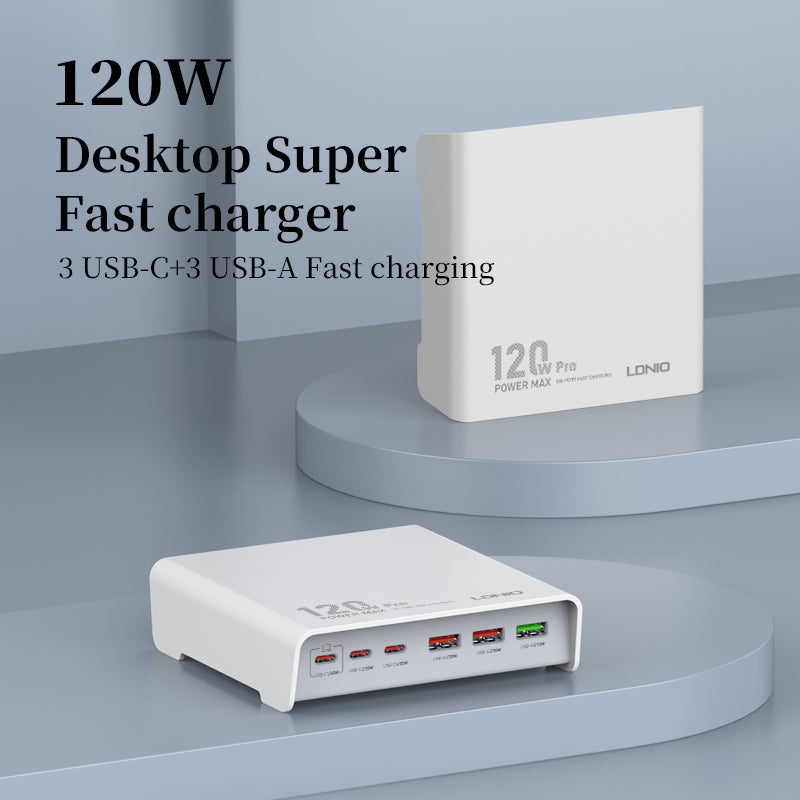 LDNIO Q605 120W Desktop Charging Station – 6-Port PD & QC Fast Charger Hub - Saif Al Najmi Kw