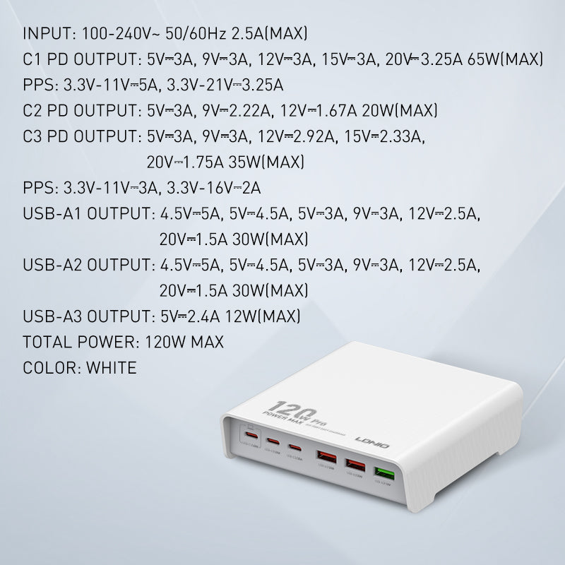 LDNIO Q605 120W Desktop Charging Station – 6-Port PD & QC Fast Charger Hub - Saif Al Najmi Kw