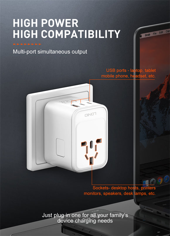 LDNIO  3 USB Ports 65W GaN Travel Adapter Z6 - Saif Al Najmi Kw