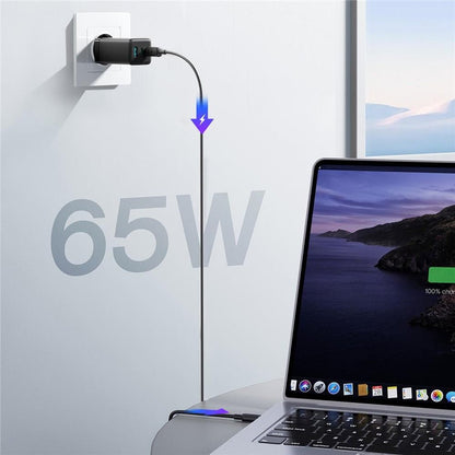 65W Joyroom JR - TG10 GaN Fast Wall Charger + A14 100W Type - C Cable - Black - Saif Al Najmi KwDesktop ChargersJoyroomSaif Al Najmi Kw65W Joyroom JR - TG10 GaN Fast Wall Charger + A14 100W Type - C Cable - Black