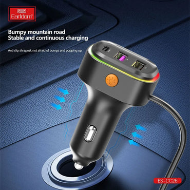 Earldom® CC26 RGB 6in1 66W car charger with cable extension - Saif Al Najmi Kw
