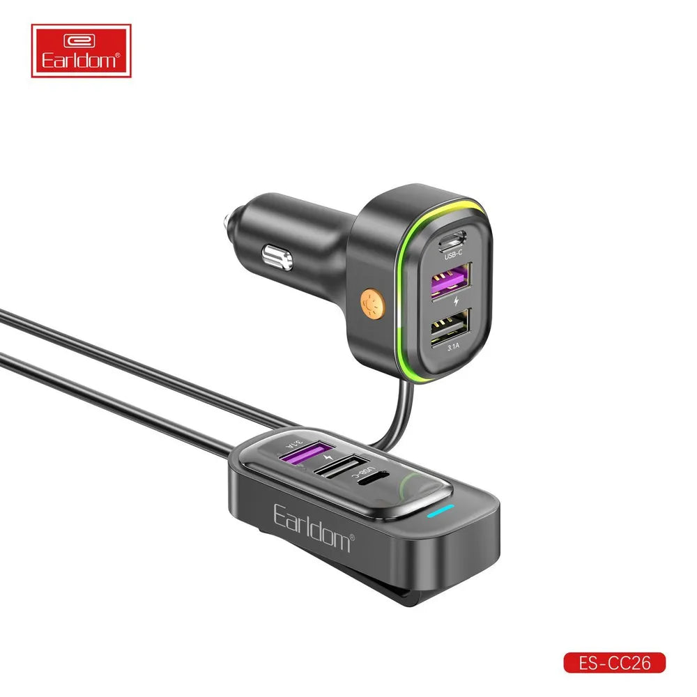 Earldom® CC26 RGB 6in1 66W car charger with cable extension - Saif Al Najmi Kw