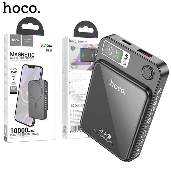 Hoco magnetic wireless charging power bank(10000mAh)- DB41- Black - Saif Al Najmi Kw