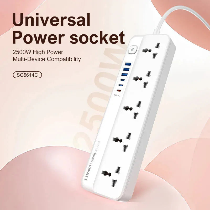 LDNIO SC5614C 5 AC Outlets Universal Power Strip – USB-A/USB-C 2M