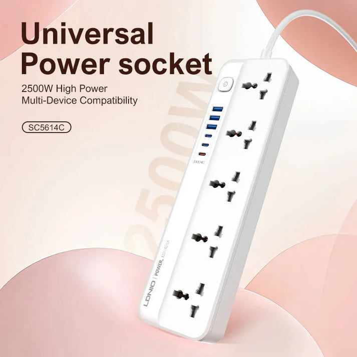 LDNIO SC5614C 5 AC Outlets Universal Power Strip – USB-A/USB-C 2M