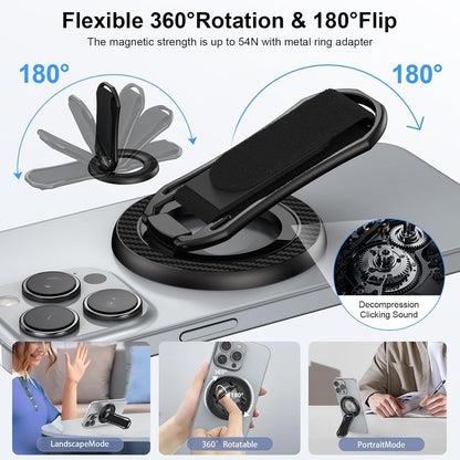 Universal Magnetic Phone Grip – 4-in-1 MagSafe Kickstand & Finger Ring Holder