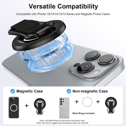 Universal Magnetic Phone Grip – 4-in-1 MagSafe Kickstand & Finger Ring Holder