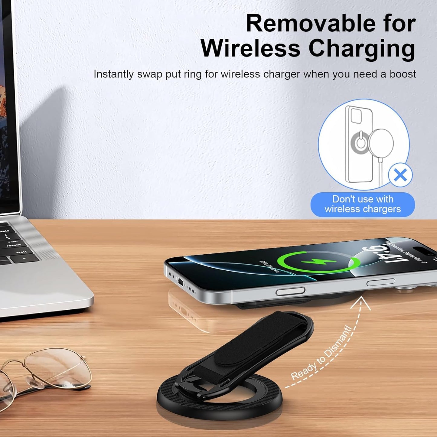 Universal Magnetic Phone Grip – 4-in-1 MagSafe Kickstand & Finger Ring Holder