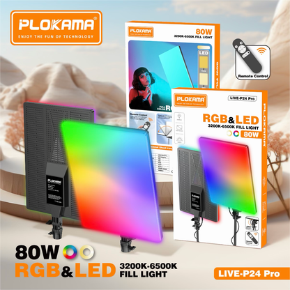 PLOKAMA LIVE-P24 Pro 80W RGB LED Fill Light Panel with Remote