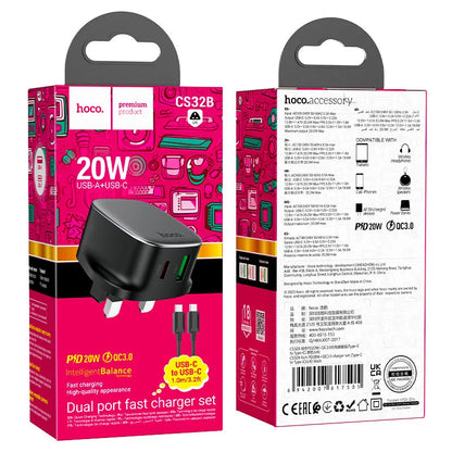 CS32B Rich PD20W QC3.0 Wall Charger with UK Cable Set