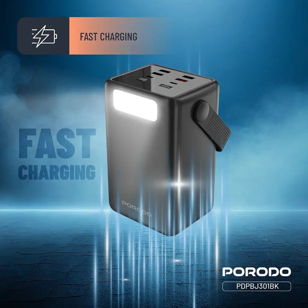 80000mAh Lara Power Bank Built - in Cables Porodo Fast Charge - Black - Saif Al Najmi KwPOWER STATIONPorodoSaif Al Najmi Kw80000mAh Lara Power Bank Built - in Cables Porodo Fast Charge - Black