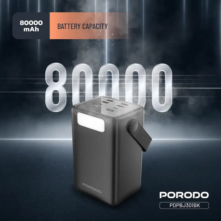 80000mAh Lara Power Bank Built - in Cables Porodo Fast Charge - Black - Saif Al Najmi KwPOWER STATIONPorodoSaif Al Najmi Kw80000mAh Lara Power Bank Built - in Cables Porodo Fast Charge - Black
