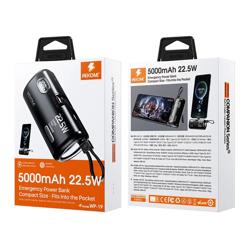 WEKOME GN-97FX 5000mAh Power Bank 22.5W Fast Phone Charger Pocket Mobile Power Supply - Black