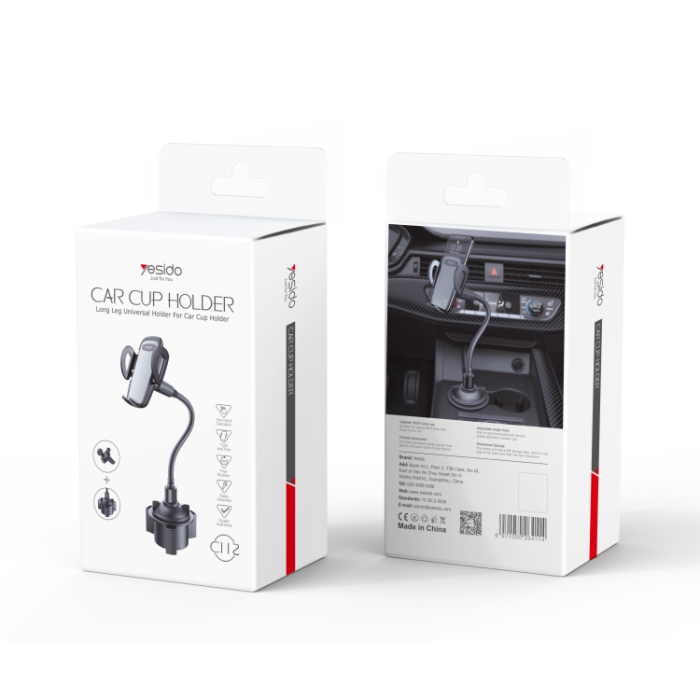 Yesido C112 Auto Extending Clamp Car Cup Phone Holder – Long Flexible Arm & 360° Adjustable Mount