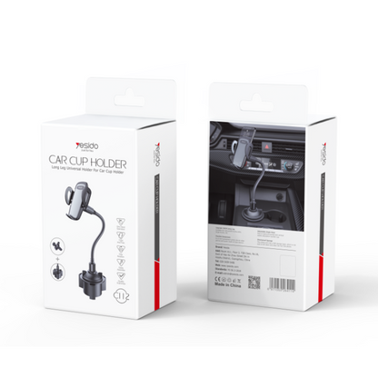 Yesido C112 Auto Extending Clamp Car Cup Phone Holder – Long Flexible Arm & 360° Adjustable Mount