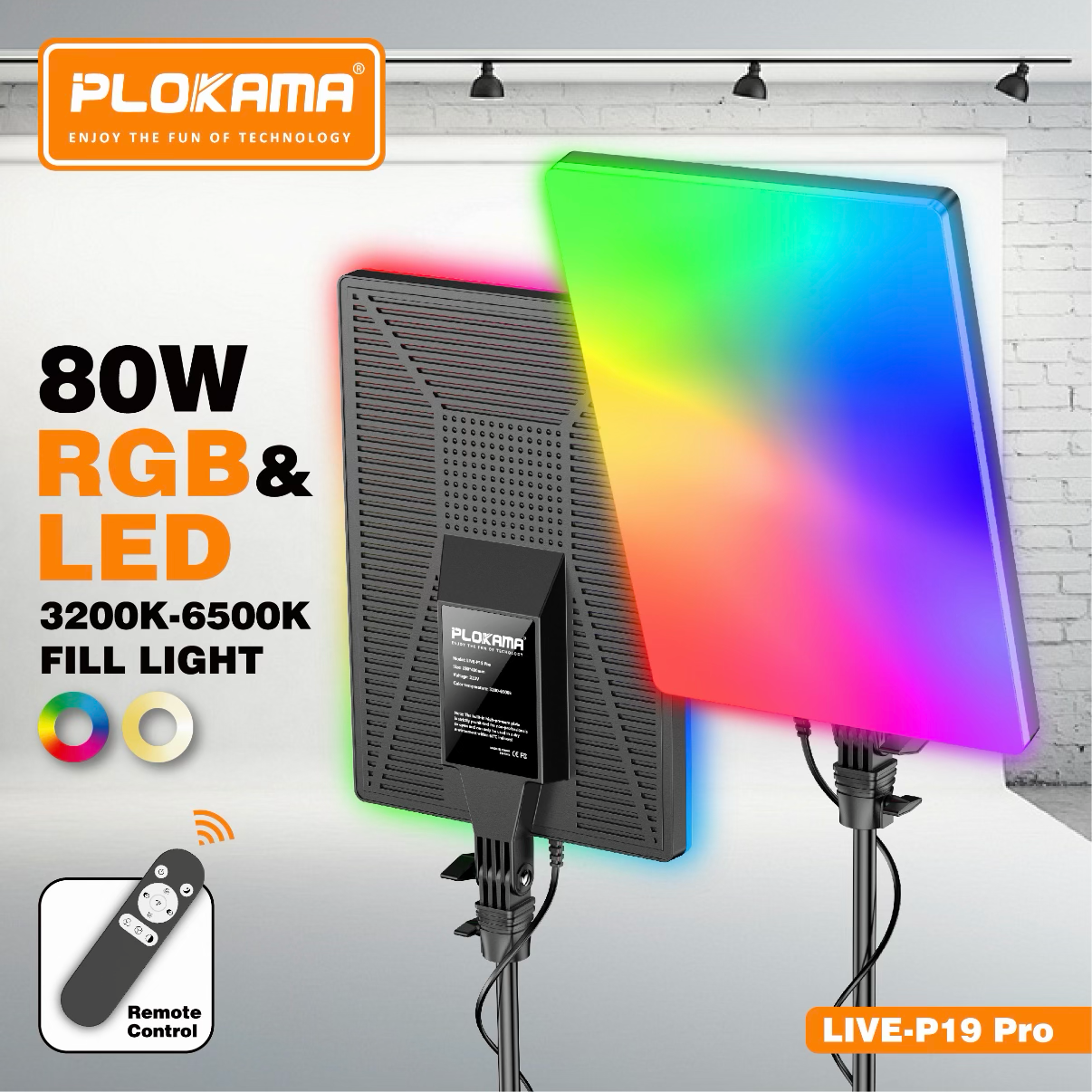 PLOKAMA LIVE P19 Pro 80W RGB LED Fill Light Studio Panel