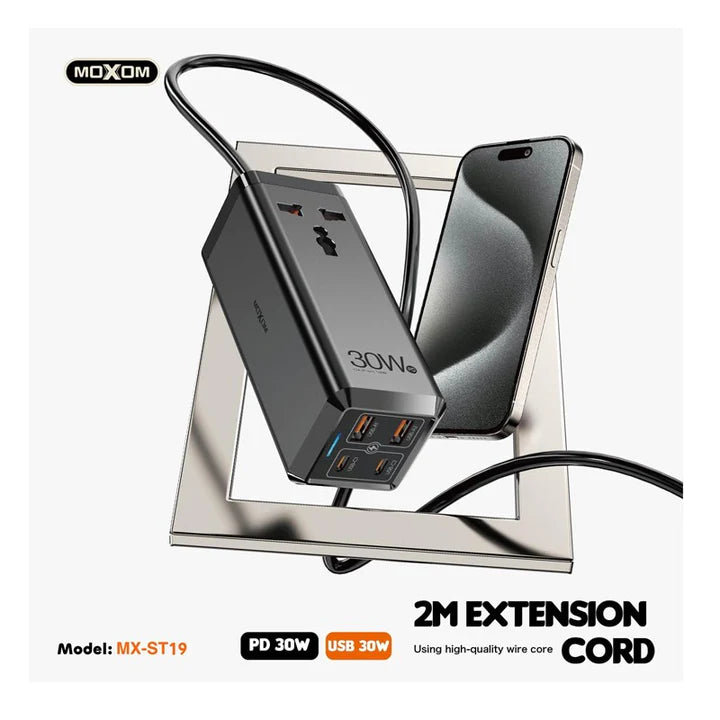 MOXOM MX-ST19 PD 30W 6 IN 1 2M UNIVERSAL SOCKET FAST CHARGER - Saif Al Najmi Kw
