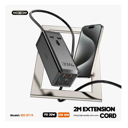 MOXOM MX-ST19 PD 30W 6 IN 1 2M UNIVERSAL SOCKET FAST CHARGER - Saif Al Najmi Kw
