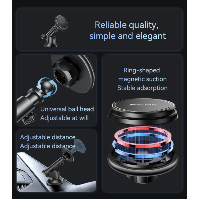 Yesido C269 360° Telescopic Magnetic Car Phone Holder – Bionic Suction Cup Design